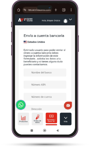 Formulario de pago para enviar dinero al exterior mediante envíos online
